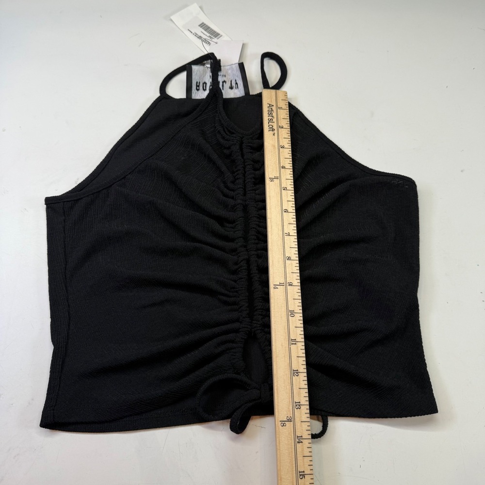 Royalty by Maluma Halter‎ Top Ruched Keyhole Sleeveless Black Top Size M NEW - Picture 7 of 7